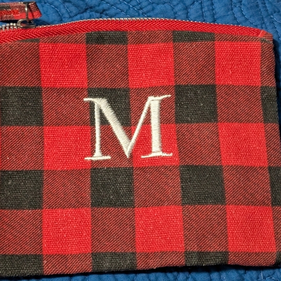 Plaid Red and Black Monogrammed Pouch (EUC) - Picture 2 of 8